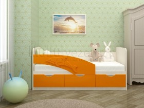 Дельфин-3 Кровать детская 3 ящика без ручек 1.6 Оранжевый глянец в Вологде - vologda.katalogmebeli.com | фото