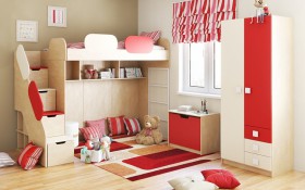 Детская комната Бэрри (Бежевый/Красный/корпус Клен) в Вологде - vologda.katalogmebeli.com | фото 1