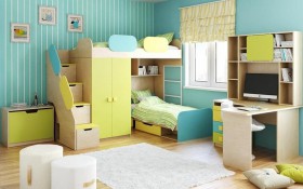 Детская комната Смайли (Желтый/Голубой/Зеленый/корпус Клен) в Вологде - vologda.katalogmebeli.com | фото 2