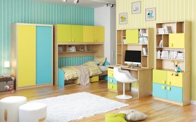 Детская комната Смайли (Желтый/Голубой/Зеленый/корпус Клен) в Вологде - vologda.katalogmebeli.com | фото 3