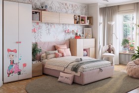 Комплект детской мебели Алина К2 Дуб мария/белый/нежно-розовый велюр в Вологде - vologda.katalogmebeli.com | фото 1
