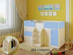Кровать-чердак Малыш-4 Дуб молочный/Голубой в Вологде - vologda.katalogmebeli.com | фото
