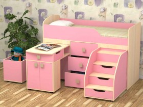 Кровать детская Фея 1.6 Дуб молочный/Розовый в Вологде - vologda.katalogmebeli.com | фото