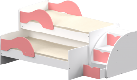 Кровать детская Матрешка выкатная с лестницей  Белый/Розовый в Вологде - vologda.katalogmebeli.com | фото 1