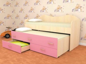 Кровать детская Нимфа двухместная 2.0 Дуб молочный/Розовый в Вологде - vologda.katalogmebeli.com | фото