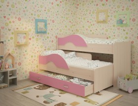 Кровать детская Радуга 1600 Млечный дуб/Розовый в Вологде - vologda.katalogmebeli.com | фото 1