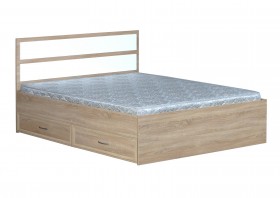 Кровать двойная с ящиками 1600-2 без матраса (прямые спинки) Дуб Сонома в Вологде - vologda.katalogmebeli.com | фото