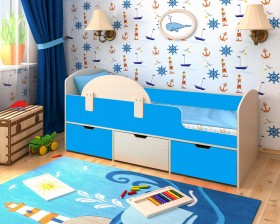 Кровать Малыш-мини с бортиком Дуб молочный/Голубой в Вологде - vologda.katalogmebeli.com | фото