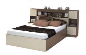 Кровать с прикроватным блоком КР 552 Спальня Basya (шимо темный/шимо светлый) в Вологде - vologda.katalogmebeli.com | фото