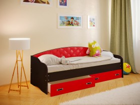 Кровать Софа-7 с мягкой спинкой (800х1900) Венге/Красный в Вологде - vologda.katalogmebeli.com | фото