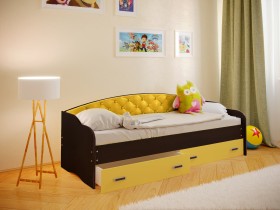 Кровать Софа-7 с мягкой спинкой (800х2000) Венге/Желтый в Вологде - vologda.katalogmebeli.com | фото