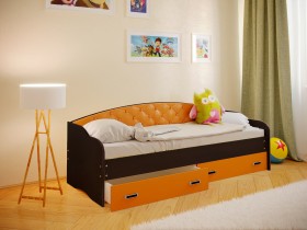 Кровать Софа-7 с мягкой спинкой (800х2000) Венге/Оранжевый в Вологде - vologda.katalogmebeli.com | фото