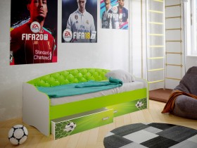 Кровать Софа-8 с мягкой спинкой фотопечать Футбол (900х1900) Белый/Лайм в Вологде - vologda.katalogmebeli.com | фото