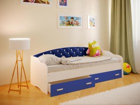 Кровать Софа-8 с мягкой спинкой со стразами (900х2000) Белый/Синий в Вологде - vologda.katalogmebeli.com | фото