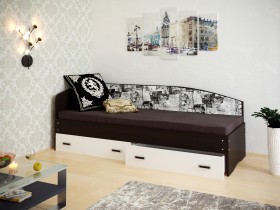 Кровать Софа-9 с мягкой спинкой с рисунком Милана (900х1900) Венге/Белый в Вологде - vologda.katalogmebeli.com | фото