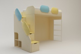 Кровать Смайли (второй ярус с лестницей/Желтый/Зеленый/Клен) в Вологде - vologda.katalogmebeli.com | фото
