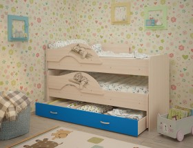 Кровать выкатная Радуга-Сафари детская 1600 Млечный дуб/Голубой в Вологде - vologda.katalogmebeli.com | фото 1