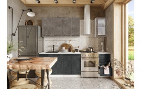 Кухонный гарнитур Нувель 1800мм белый/бетон коричневый/бетон черный в Вологде - vologda.katalogmebeli.com | фото 1