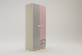 Шкаф 2-х створчатый с ящиками Грэйси (Розовый/Серый/корпус Клен) в Вологде - vologda.katalogmebeli.com | фото 2