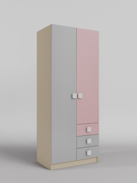 Шкаф 2-х створчатый с ящиками Грэйси (Розовый/Серый/корпус Клен) в Вологде - vologda.katalogmebeli.com | фото
