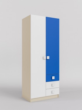 Шкаф 2-х створчатый с ящиками Скай (Синий/Белый/корпус Клен) в Вологде - vologda.katalogmebeli.com | фото