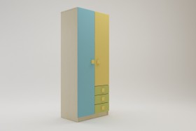 Шкаф 2-х створчатый с ящиками Смайли (Желтый/Голубой/Зеленый/корпус Клен) в Вологде - vologda.katalogmebeli.com | фото
