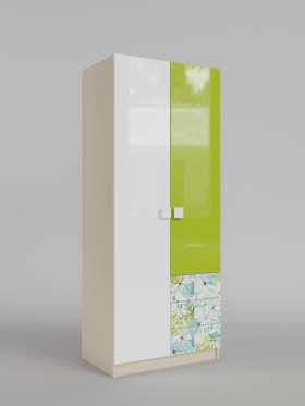 Шкаф 2-х створчатый с ящиками Твит (Белый/Зеленый/корпус Клен) в Вологде - vologda.katalogmebeli.com | фото