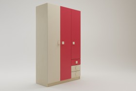 Шкаф 3-х створчатый с ящиками Бэрри (Бежевый/Красный/корпус Клен) в Вологде - vologda.katalogmebeli.com | фото