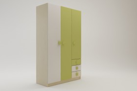Шкаф 3-х створчатый с ящиками Эппл (Зеленый/Белый/корпус Клен) в Вологде - vologda.katalogmebeli.com | фото 2