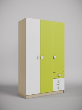 Шкаф 3-х створчатый с ящиками Эппл (Зеленый/Белый/корпус Клен) в Вологде - vologda.katalogmebeli.com | фото 1