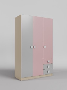 Шкаф 3-х створчатый с ящиками Грэйси (Розовый/Серый/корпус Клен) в Вологде - vologda.katalogmebeli.com | фото