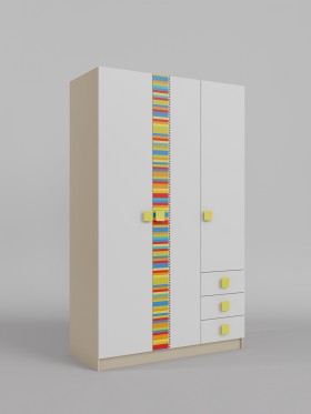 Шкаф 3-х створчатый с ящиками Клаксон без машинок (Белый/корпус Клен) в Вологде - vologda.katalogmebeli.com | фото
