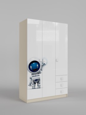 Шкаф 3-х створчатый с ящиками Санни (Белый/корпус Клен) в Вологде - vologda.katalogmebeli.com | фото