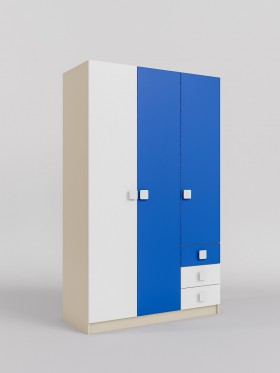Шкаф 3-х створчатый с ящиками Скай (Синий/Белый/корпус Клен) в Вологде - vologda.katalogmebeli.com | фото