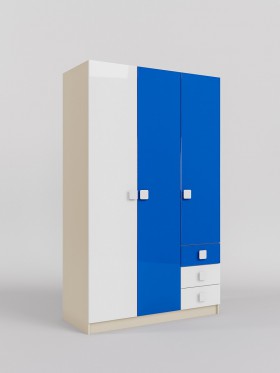Шкаф 3-х створчатый с ящиками Скай люкс (Синий/Белый/корпус Клен) в Вологде - vologda.katalogmebeli.com | фото