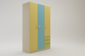 Шкаф 3-х створчатый с ящиками Смайли (Желтый/Голубой/Зеленый/корпус Клен) в Вологде - vologda.katalogmebeli.com | фото