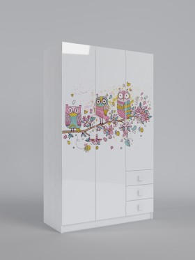 Шкаф 3-х створчатый с ящиками Совушки (Белый/корпус Выбеленное дерево) в Вологде - vologda.katalogmebeli.com | фото