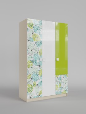 Шкаф 3-х створчатый с ящиками Твит (Белый/Зеленый/корпус Клен) в Вологде - vologda.katalogmebeli.com | фото