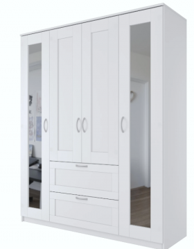 Шкаф четырехдверный Сириус с 2 зеркалами и 2 ящиками белый в Вологде - vologda.katalogmebeli.com | фото