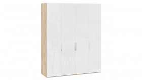 Шкаф для одежды с 4 глухими дверями «Эмбер» Яблоня Беллуно/Белый глянец в Вологде - vologda.katalogmebeli.com | фото