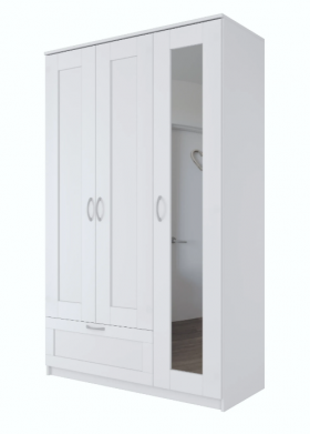 Шкаф трехдверный Сириус с зеркалом и 1 ящиком белый в Вологде - vologda.katalogmebeli.com | фото