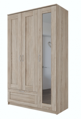 Шкаф трехдверный Сириус с зеркалом и 1 ящиком дуб сонома в Вологде - vologda.katalogmebeli.com | фото