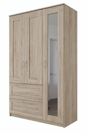 Шкаф трехдверный Сириус с зеркалом и 2 ящиками дуб сонома в Вологде - vologda.katalogmebeli.com | фото
