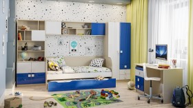 Система хранения над кроватью Скай люкс (Синий/Белый/корпус Клен) в Вологде - vologda.katalogmebeli.com | фото 2